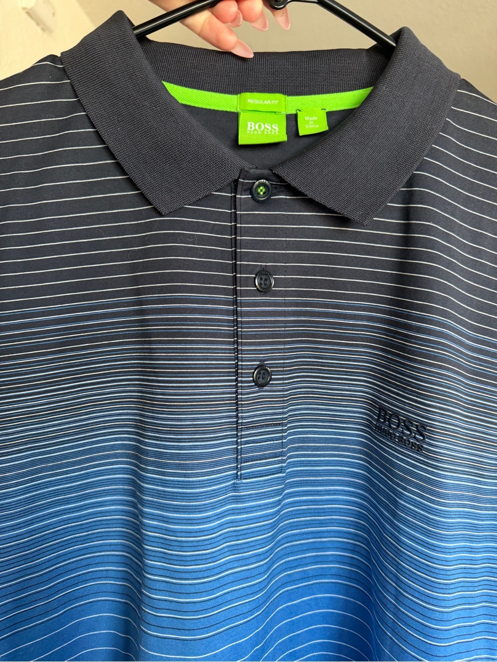 BOSS Navy to Blue Ombre Striped Polo